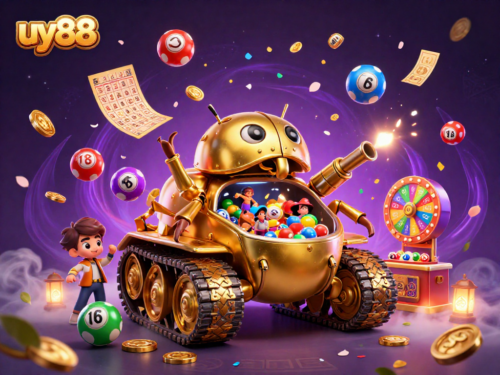 Experience thrilling gameplay at uy88 with a vibrant 3D casino scene bursting with excitement.