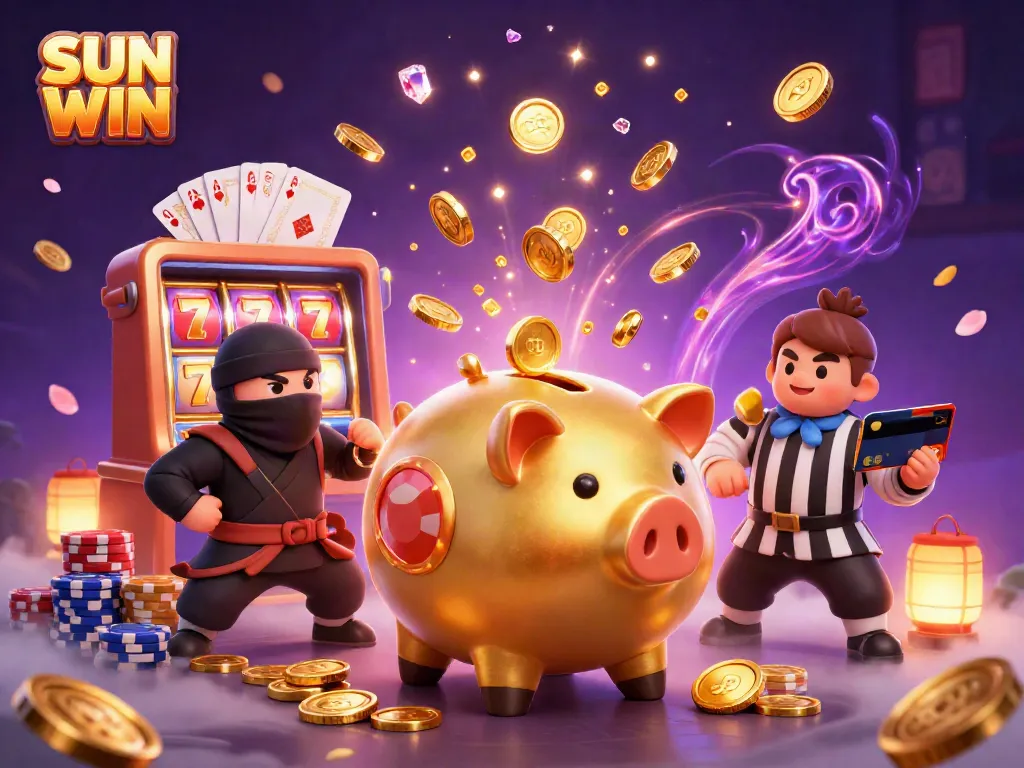 Join the action with SUN WIN as the golden piggy bank takes center stage in an exciting casino showdown
