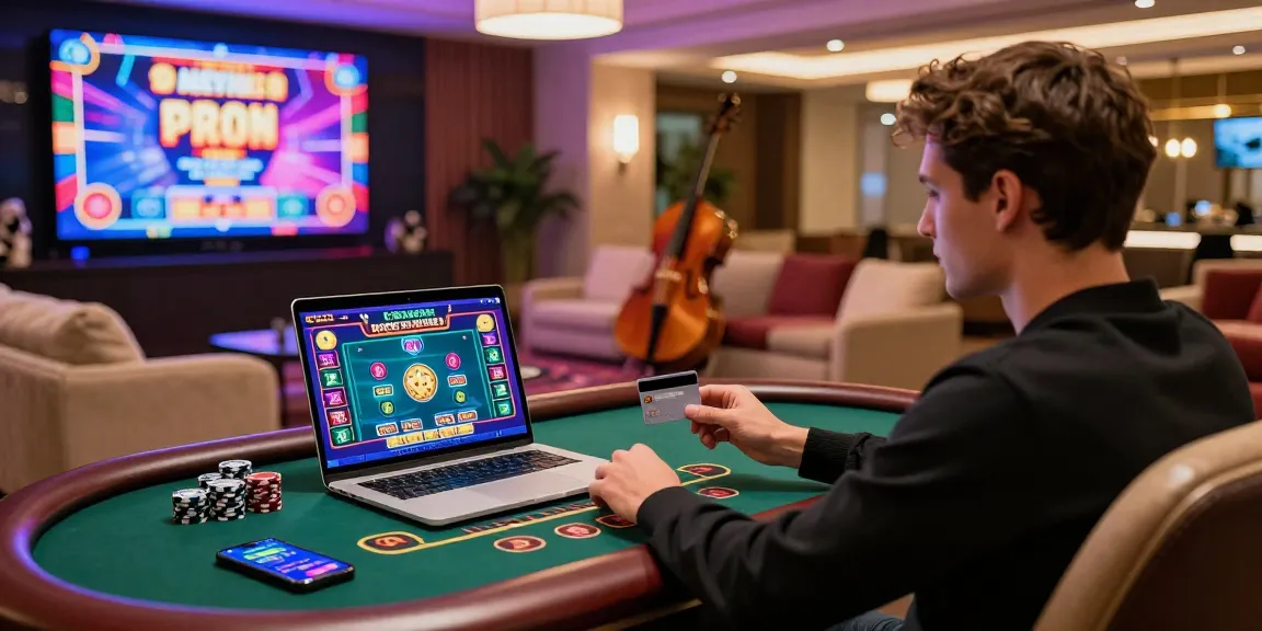 Player enjoying online casinos that accept credit cards at a stylish lounge with colorful graphics and gaming accessories.