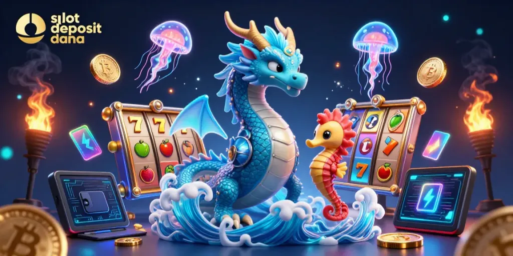 Engage with thrilling slot deposit dana gameplay featuring vibrant slot reels and mythical characters.