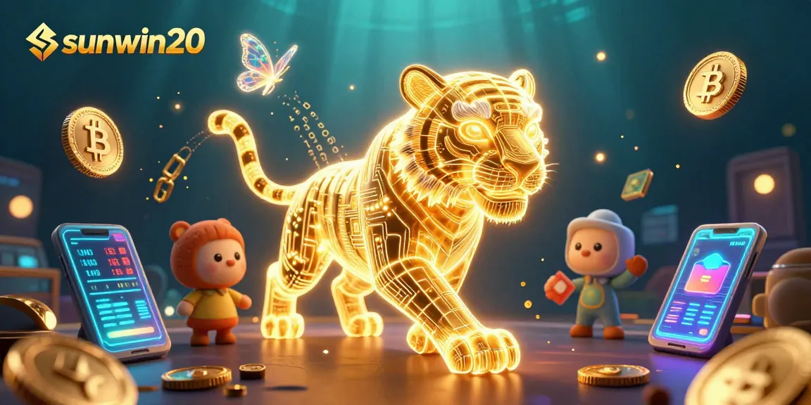 Engage in exhilarating games with sunwin20 featuring a vibrant tiger in a futuristic digital casino.