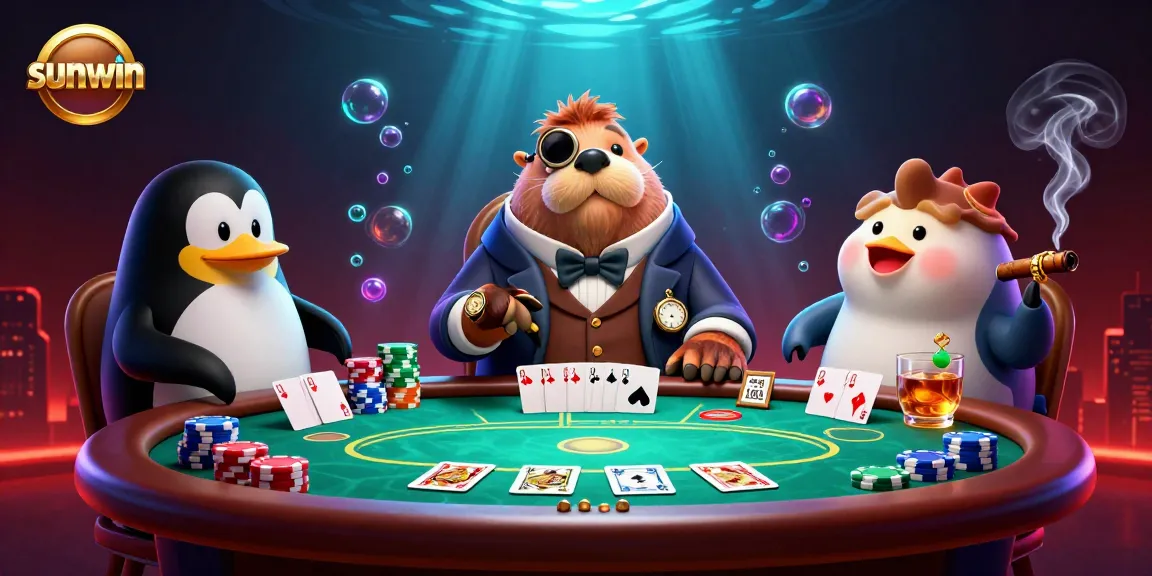 Engage at the sunwin poker table with a jolly walrus and lively underwater characters.